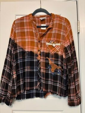 Texas Longhorns flannel hand painted longhorn bleached and distressed upcycled